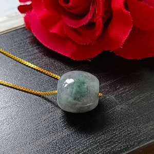 Icy Ink Floral With Green Type A Grade A Natural Jadeite Jade Fei Cui Barrel Pendant