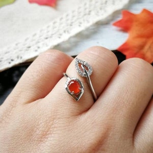 Icy Orangy Red Type A Grade A Natural Jadeite Jade Fei Cui 925 Sterling Silver White Gold Plated With Zirconia Ring