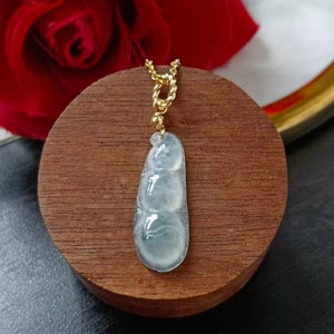 Icy Glow Bluish Floral Green Type A Grade A Natural Jadeite Jade Fei Cui Pea Pod Pendant In 14K Gold Filled Bail Setting
