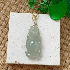 Icy Light Green Type A Natural Jadeite Jade Fei Cui Buddha Pendant In 14K Gold Filled Bail Setting