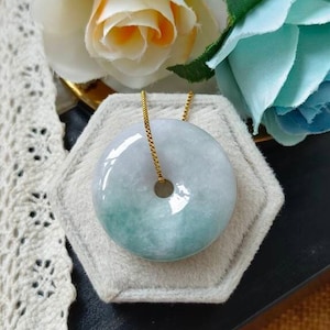 28.2MM Blue And Lilac Type A Grade A Natural Jadeite Jade Fei Cui Donut Pendant
