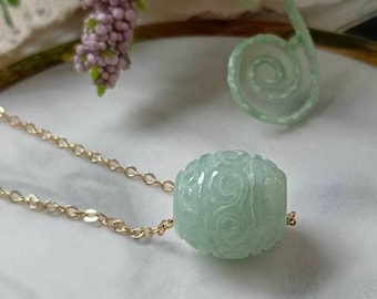 Icy Lavender And Light Apple Green Type A Grade A Natural Jadeite Jade Fei Cui Vintage Carving Barrel Pendant