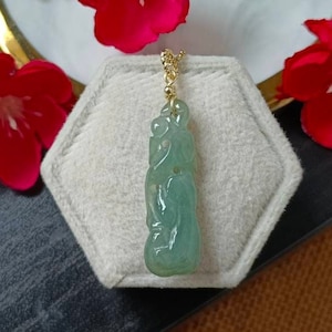 Icy Bluish Green Type A Grade A Natural Jadeite Jade Fei Cui Ruyi Pendant In 14K Gold Filled Bail Setting