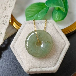 22.1MM Ash Green Type A Grade A Natural Jadeite Jade Fei Cui Donut Pendant