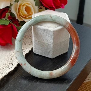 55MM Red Floral Type A Natural Jadeite Jade Fei Cui Princess Round Bangle
