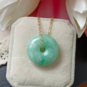 22.6MM Apple Green Type A Natural Jadeite Jade Fei Cui Donut Pendant