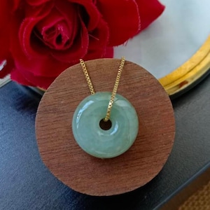 18MM Icy Bluish Green Type A Grade A Natural Jadeite Jade Fei Cui Donut Pendant