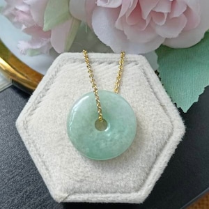 19.2MM Light Pastel Green Type A Grade A Natural Jadeite Jade Fei Cui Donut Pendant