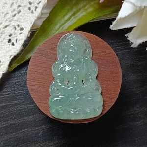 Icy Translucent Light Green Type A Grade A Natural Jadeite Jade Fei Cui Guan Yin Pendant