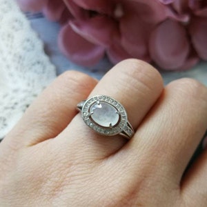 Icy Translucent Type A Grade A Natural Jadeite Jade Fei Cui 925 Sterling Silver White Gold Plated With Zirconia Ring