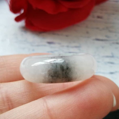US Size 7.5(17.7MM Inner Diameter)Floral Ink Type A Grade A Natural shops Jadeite Jade Fei Cui Abacus Band Ring