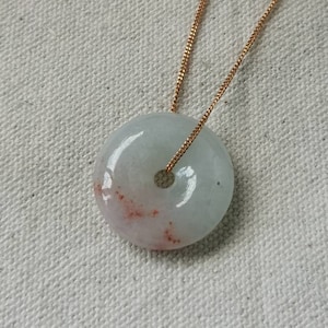 24.1MM Unique Red Patches Type A Grade A Natural Jadeite Jade Fei Cui Donut Pendant