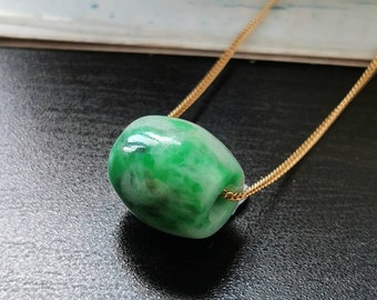 Imperial Floral Green Type A Grade A Natural Jadeite Jade Fei Cui Barrel Pendant