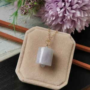 Soft Lilac Type A Grade A Natural Jadeite Jade Fei Cui Barrel Pendant In 14K Gold Filled Bail Setting