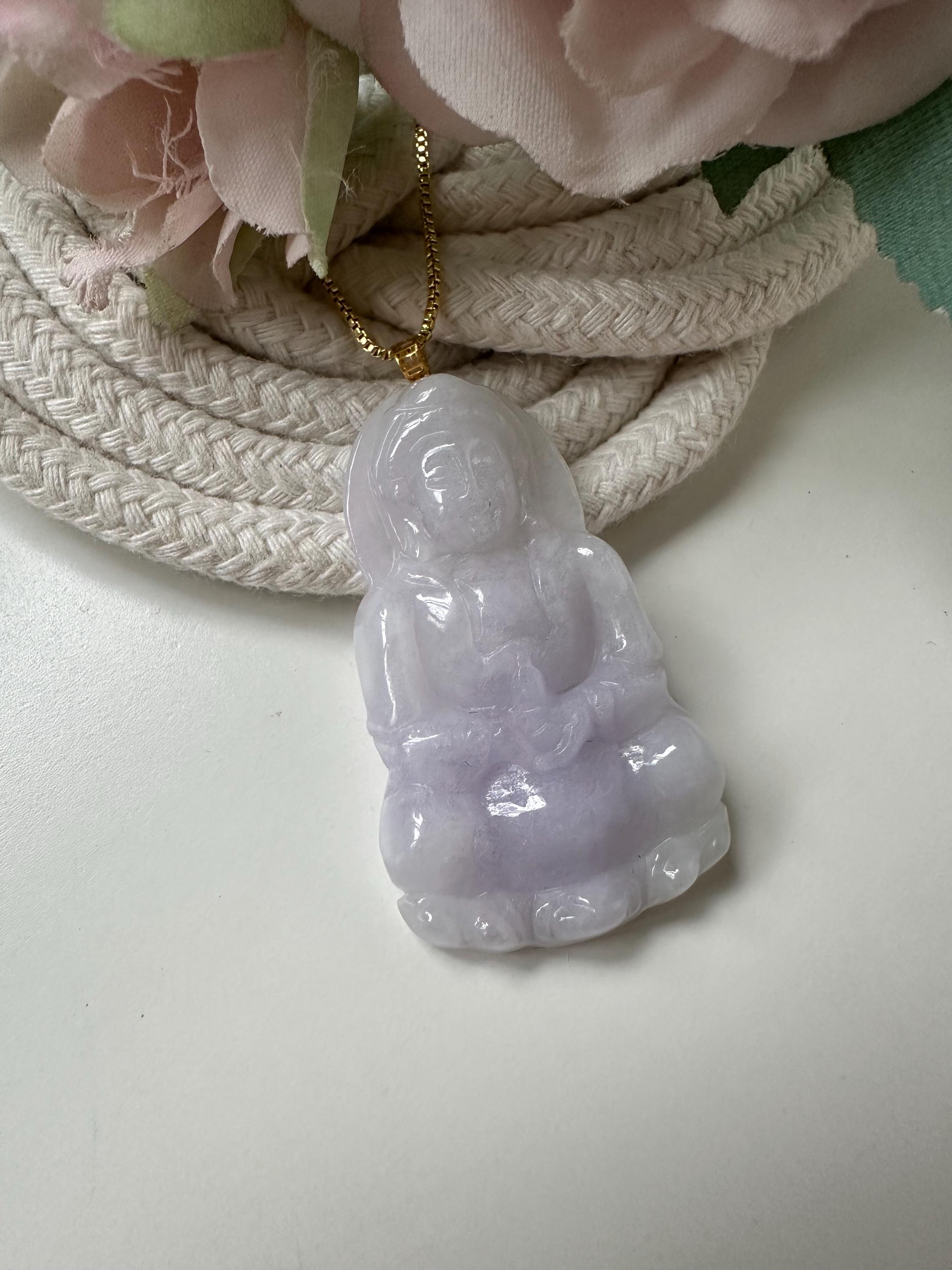ラベンダータイプAグレードA天然翡翠ジェイドフェイクイ18Kゴールド
