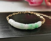 Imperial Green Vein Type A Grade A Natural Jadeite Jade Fei Cui Bamboo Design 14K Gold Filled Setting Bracelet
