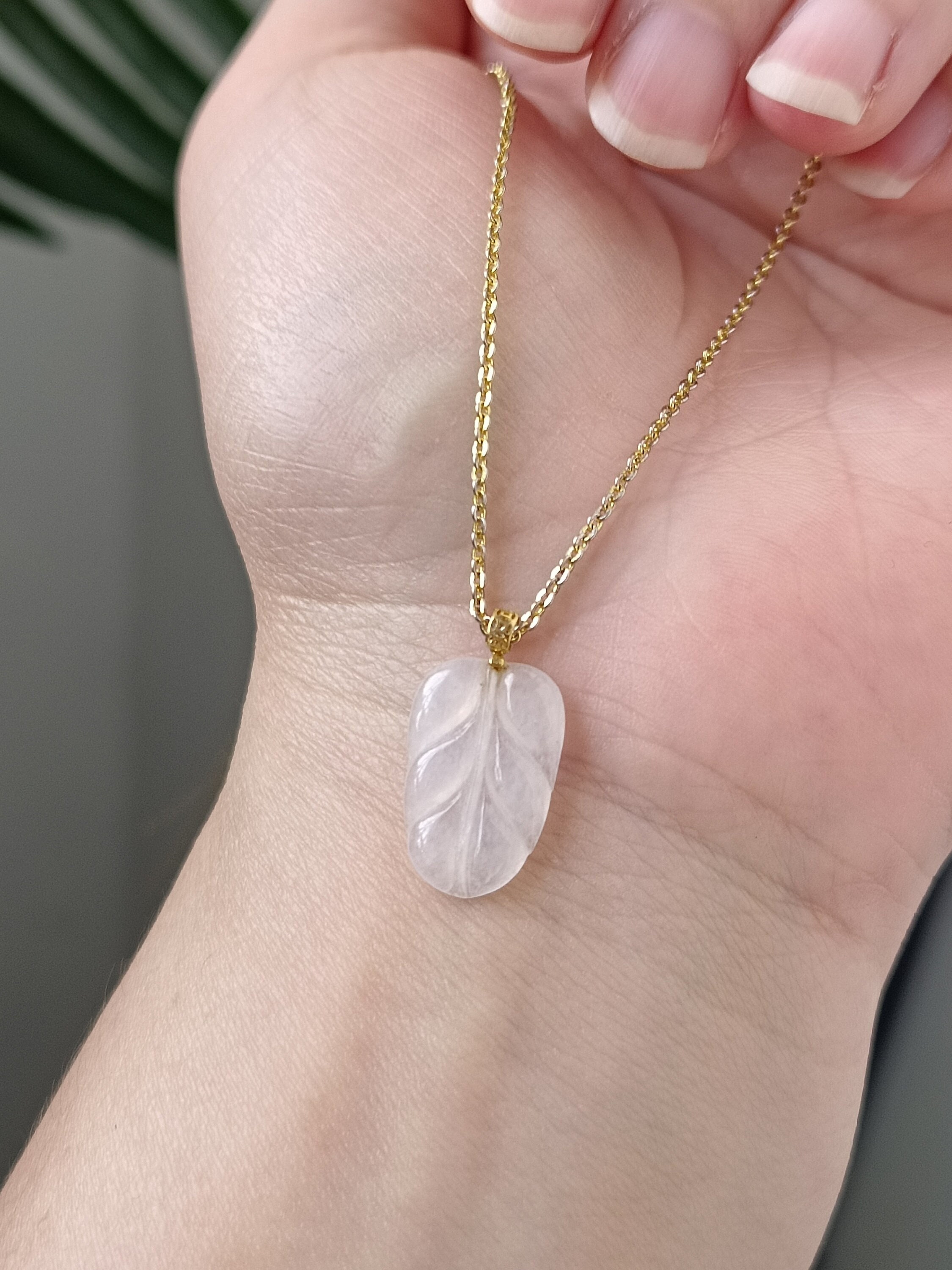 Icy White Type A Grade A Natural Jadeite Jade Fei Cui Mini Leaf