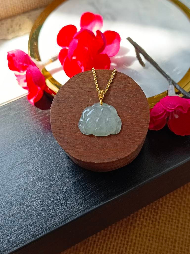 アイシーホワイトタイプAグレードA天然ジェダイト翡翠小蓮の花18K