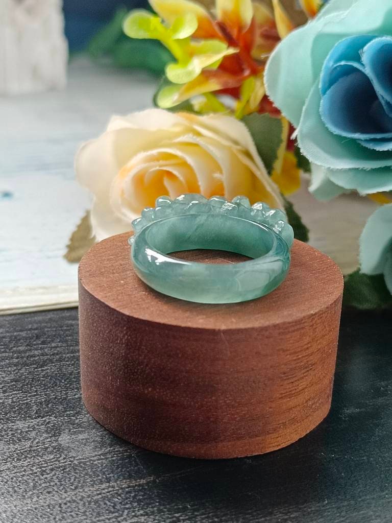 天然翡翠フルーツグリーン 透かしリング 甘く爽やかな色合い 天然翡翠フルーツグリーン 透かしリング 甘く爽やかな色合い 18号・淡