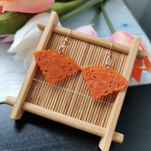 Orangy Red Type A Grade A Natural Jadeite Jade Fei Cui Butterfly In 14K Gold Filled Hook Dangle Earrings