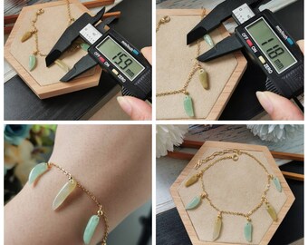 緑と黄色のA級天然翡翠（フェイツイ）のチャームブレスレット、14K