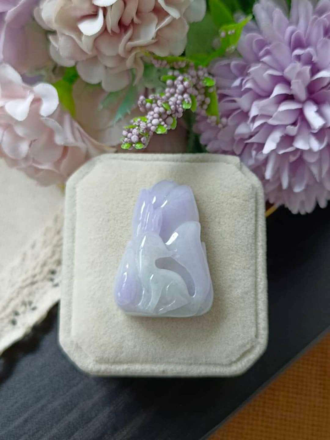 Icy Lavender Type A Natural Jadeite Jade Fei Cui Nine Tails Fox