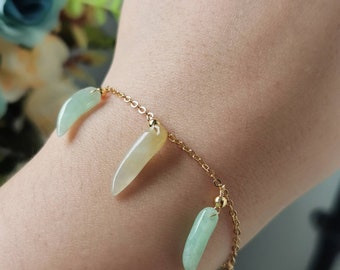 緑と黄色のA級天然翡翠（フェイツイ）のチャームブレスレット、14K