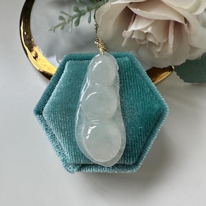 Icy White Type A Grade A Natural Jadeite Jade Fei Cui Pea Pod 14K Gold Filled Pendant
