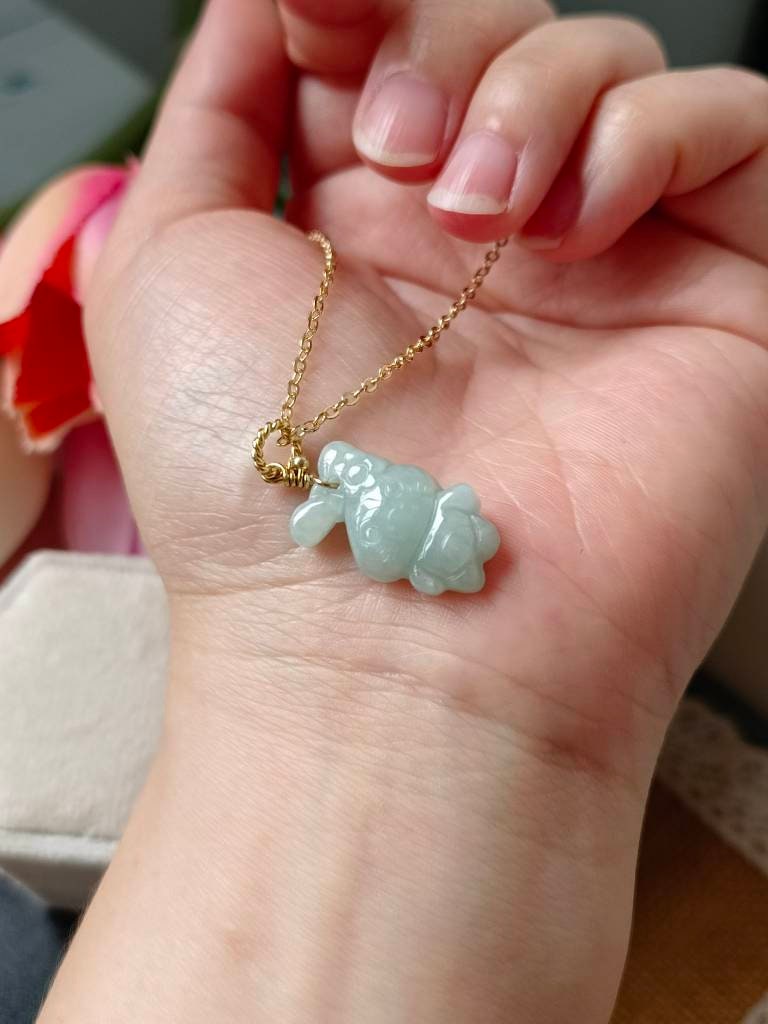 Collana Coniglio E Luna Con Zirconia E Giada - Delicata Girocollo Regolabile, Regalo Pasqua E Compleanno Per Donna