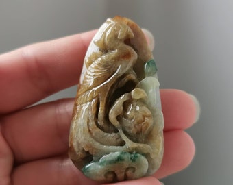 ユニークな三色タイプ A グレード A 天然翡翠 飛翠 鳳凰如意花彫刻