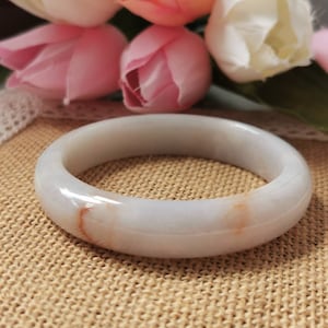 55.3MM Red Floral Type A Grade A Natural Jadeite Jade Fei Cui Modern Round Bangle