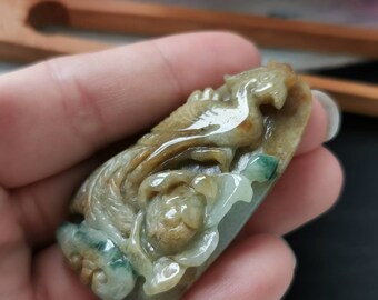 ユニークな三色タイプ A グレード A 天然翡翠 飛翠 鳳凰如意花彫刻