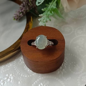 Icy Translucent Type A Grade A Natural Jadeite Jade Fei Cui Oval Cabochon 925 Silver And Zirconia Ring