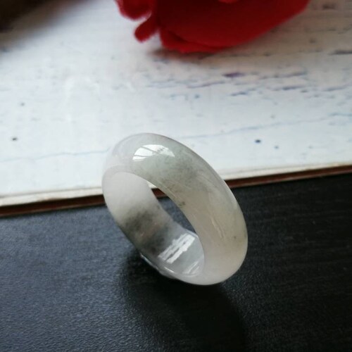 US Size 7.5(17.7MM Inner Diameter)Floral Ink Type A Grade A Natural shops Jadeite Jade Fei Cui Abacus Band Ring