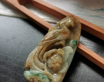 ユニークな三色タイプ A グレード A 天然翡翠 飛翠 鳳凰如意花彫刻