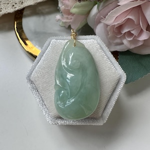 Icy Pastel Green Type A Grade A Natural Jadeite Jade Fei Cui Ruyi 14K Gold Filled Pendant