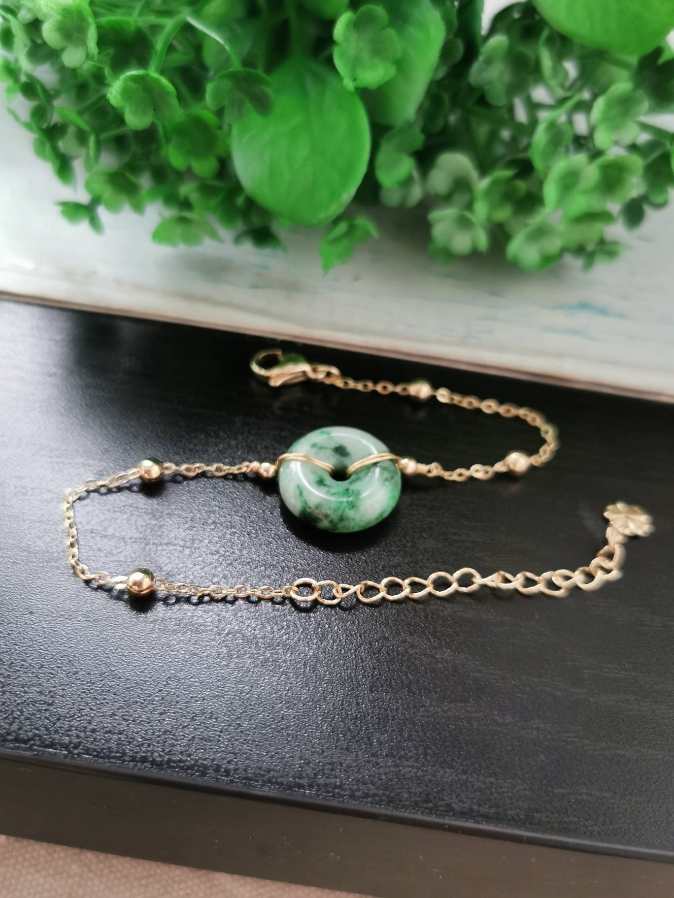 in Fei A Cui Bracelet Grade - Green Filled Etsy 14K Natural Setting Jade Bail Type Donut Gold A Jadeite Floral