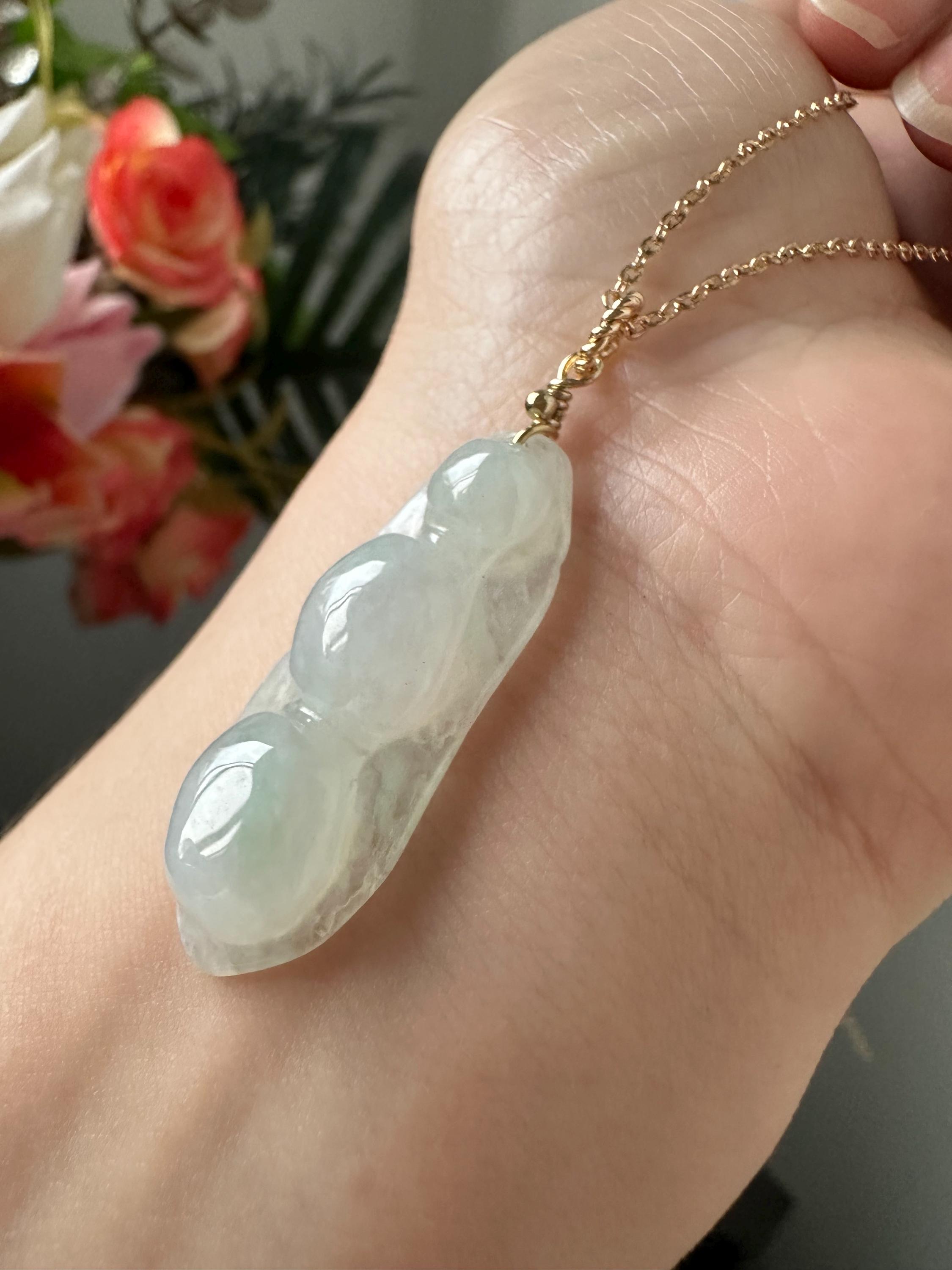 Icy Translucent Moss on Snow Type A Grade A Natural Jadeite Jade