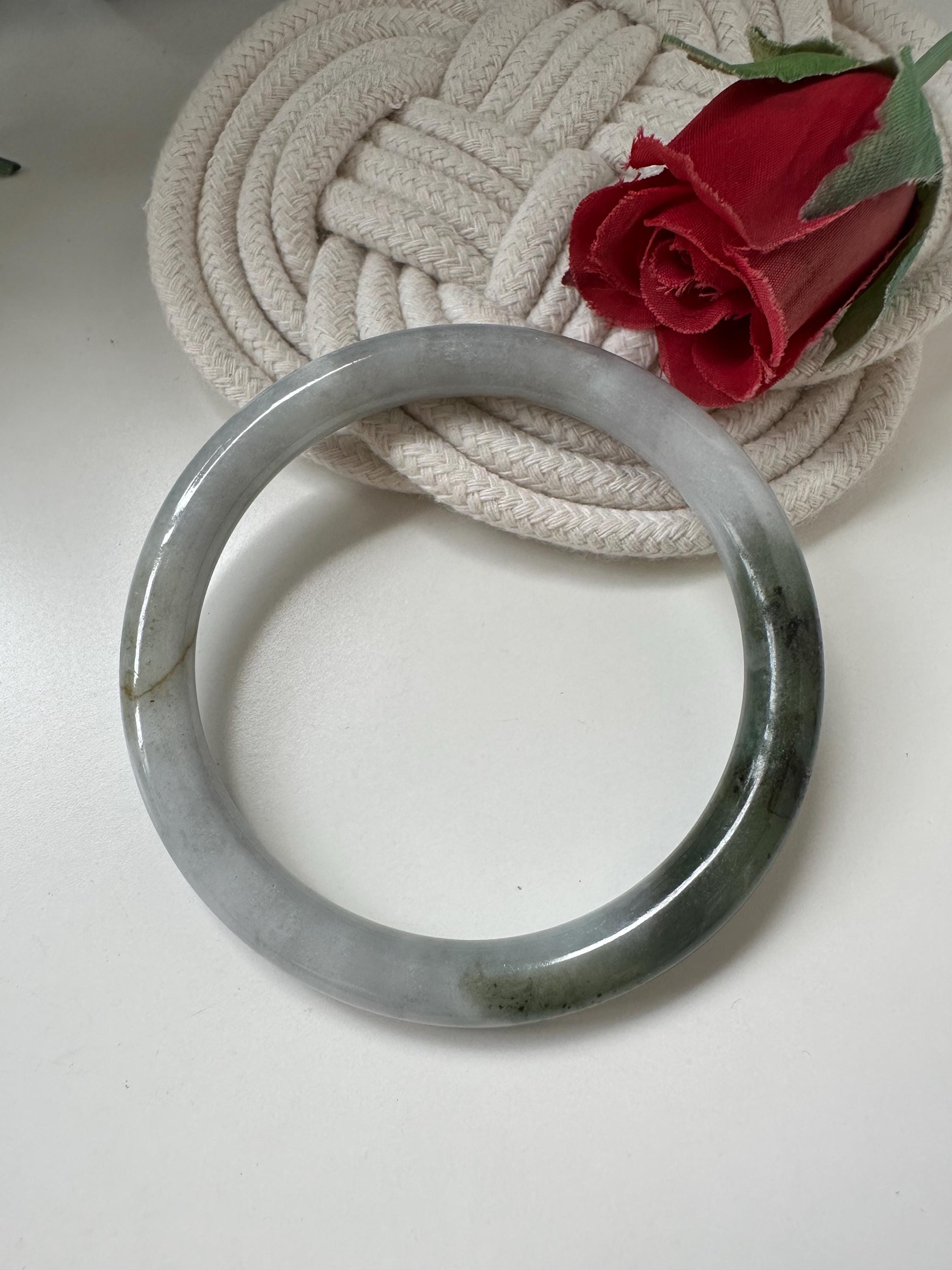 59.5 MM 青みがかった花柄グリーン タイプA グレードA 天然翡翠