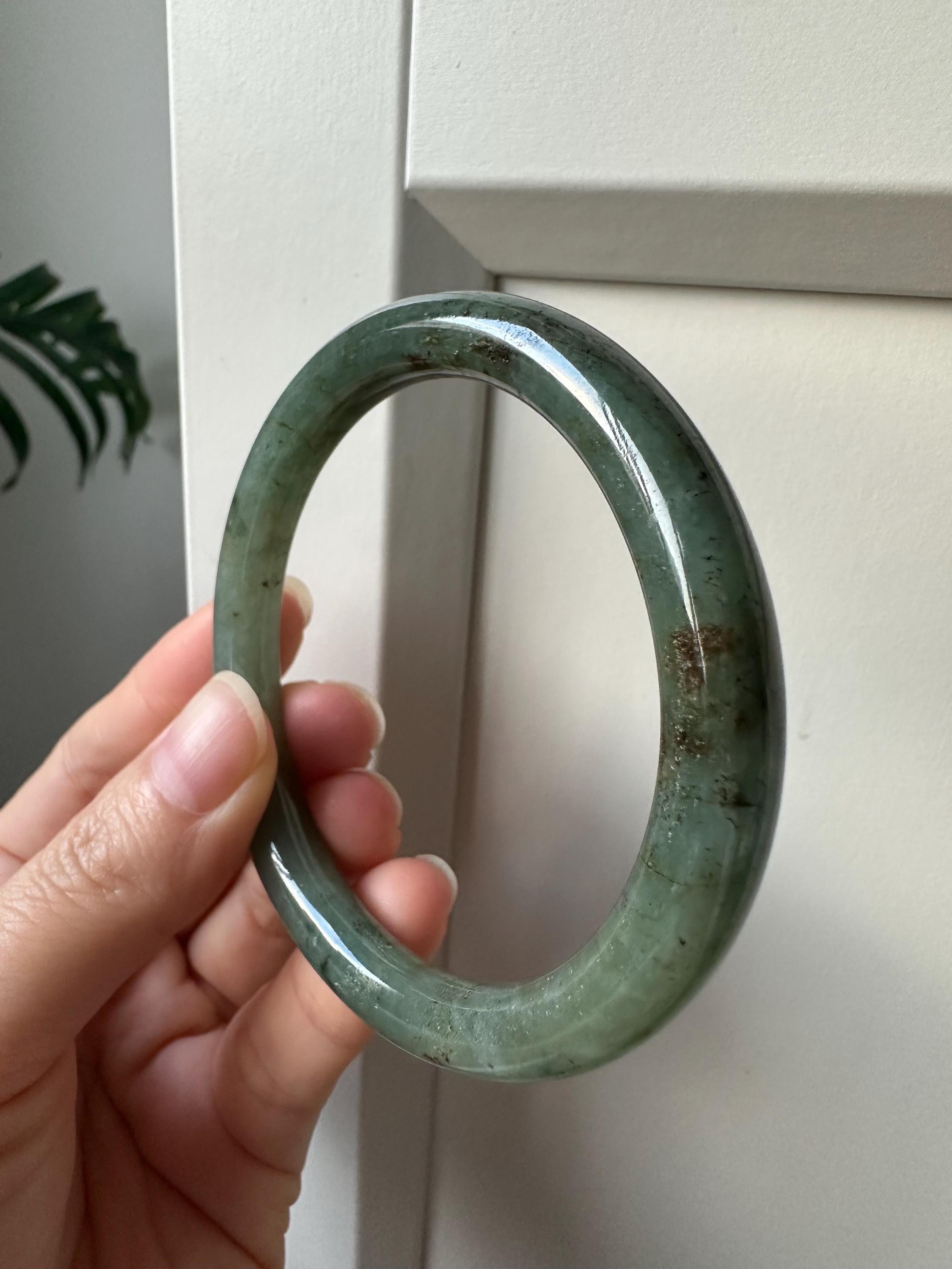 55.8 MM 青緑と茶色のタイプ A グレード A 天然翡翠 ジェイド フェイ