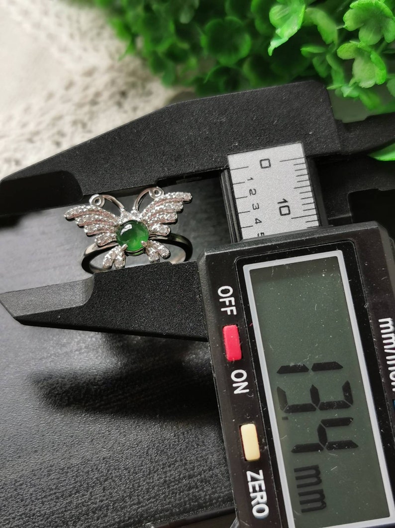 Icy Bluish Green Type A Natural Jadeite Fei Cui 925 Silver White Gold Plated With Zirconia Butterfly Ring