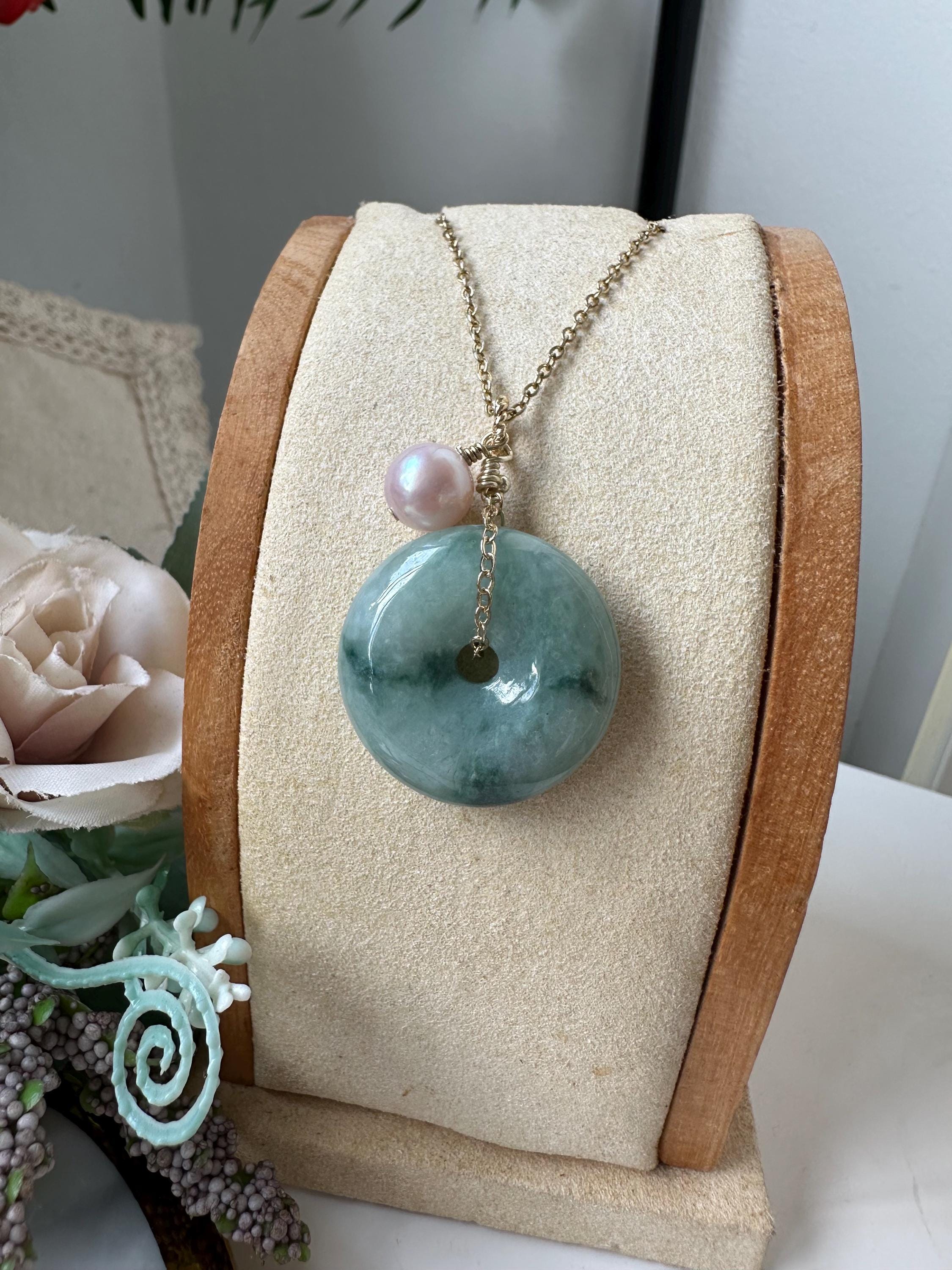 24.7 MM 青みがかった花柄グリーン タイプA グレードA 天然翡翠