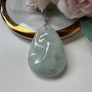 Icy Light Faint Green Type A Grade A Natural Jadeite Jade Fei Cui Ruyi 14K Gold Filled Pendant