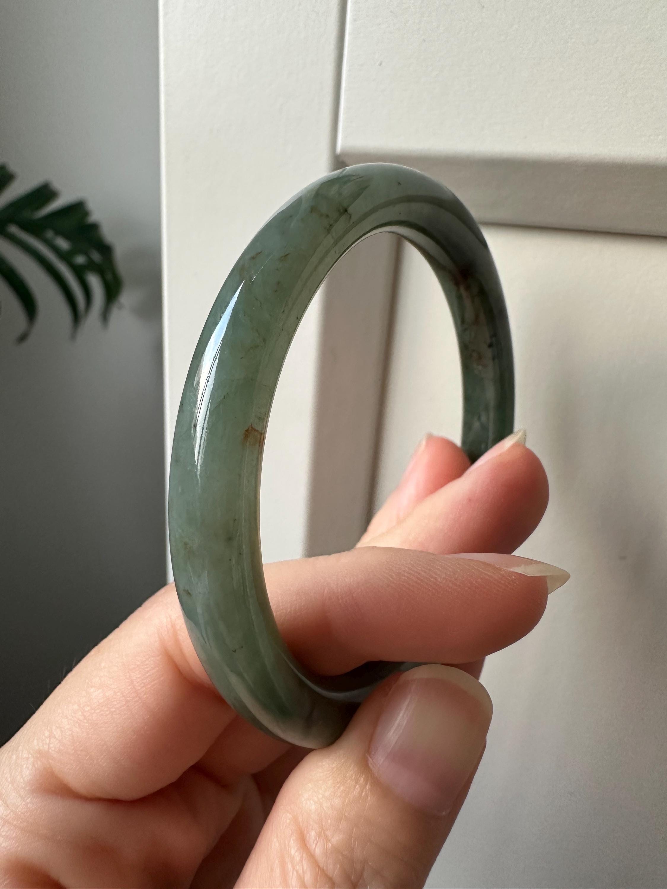 55.8 MM 青緑と茶色のタイプ A グレード A 天然翡翠 ジェイド フェイ 