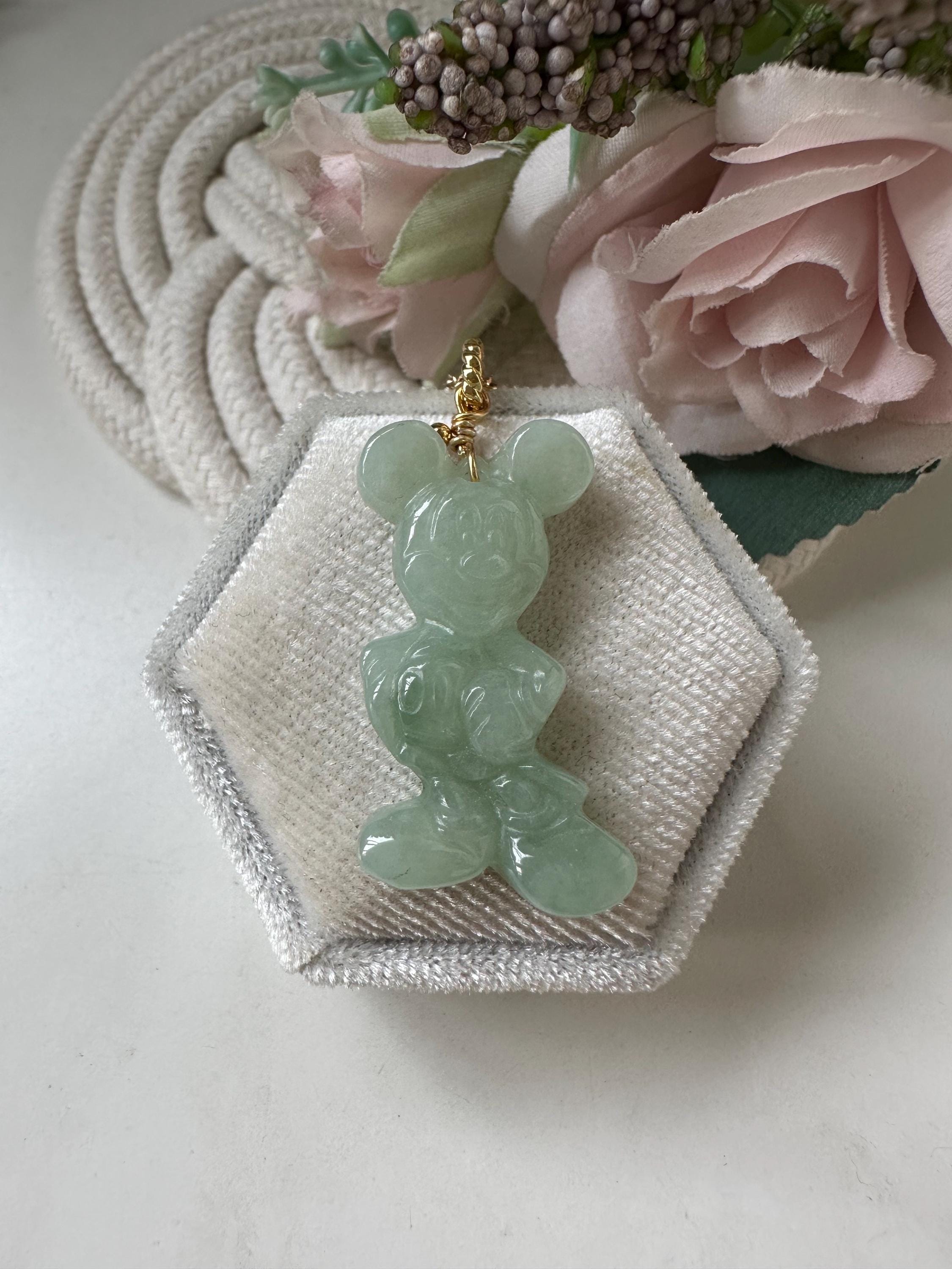 Pastel Green Type A Grade A Natural Jadeite Jade Fei Cui Mickey 