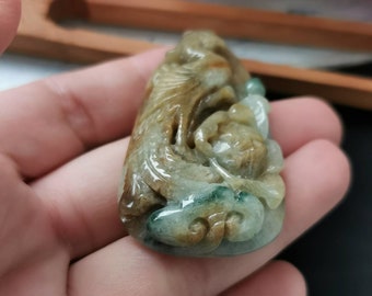 ユニークな三色タイプ A グレード A 天然翡翠 飛翠 鳳凰如意花彫刻