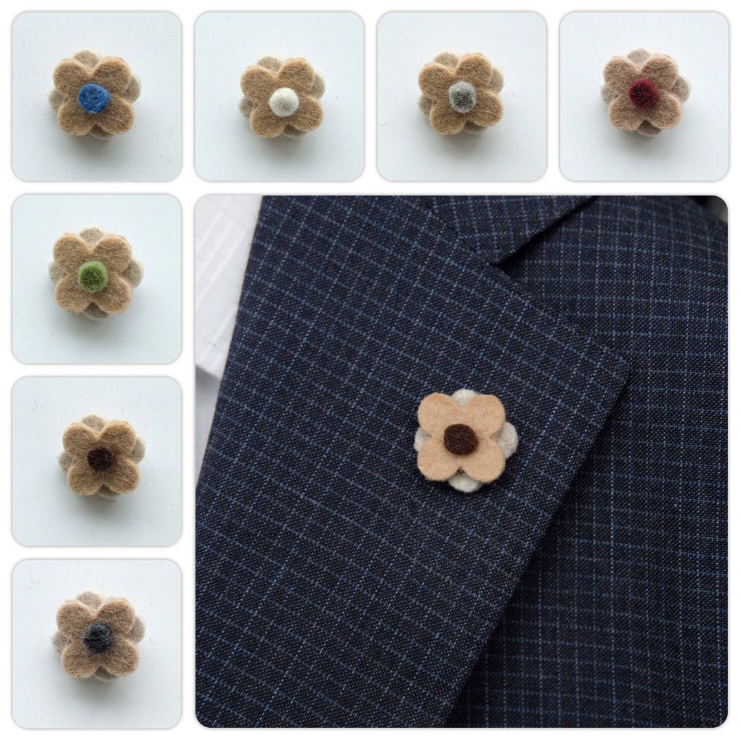 Layered Brown Floral Felt Lapel Pin for Him/mens Flower Lapel Pin