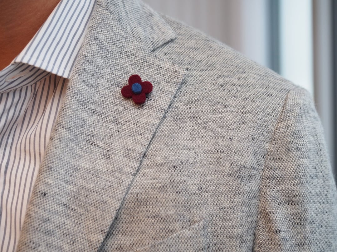 Burgundy Wool Felt Flower Lapel Pin // Mens Flower Lapel Pin // Wedding Boutonniere // Mens