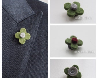 Olive green wool lapel pin/mens flower lapel pin/wedding boutonniere/Mens Lapel Flower/Men's Lapel Pin/ Gifts for Groomsmen/Trendsetter