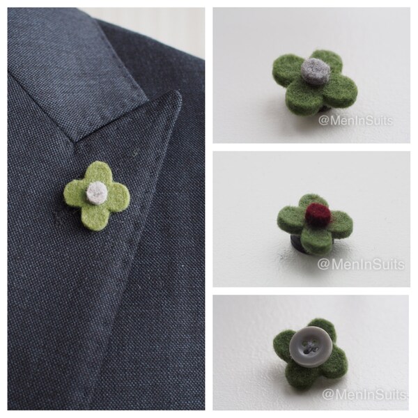 Olive green wool lapel pin/mens flower lapel pin/wedding boutonniere/Mens Lapel Flower/Men's Lapel Pin/ Gifts for Groomsmen/Trendsetter